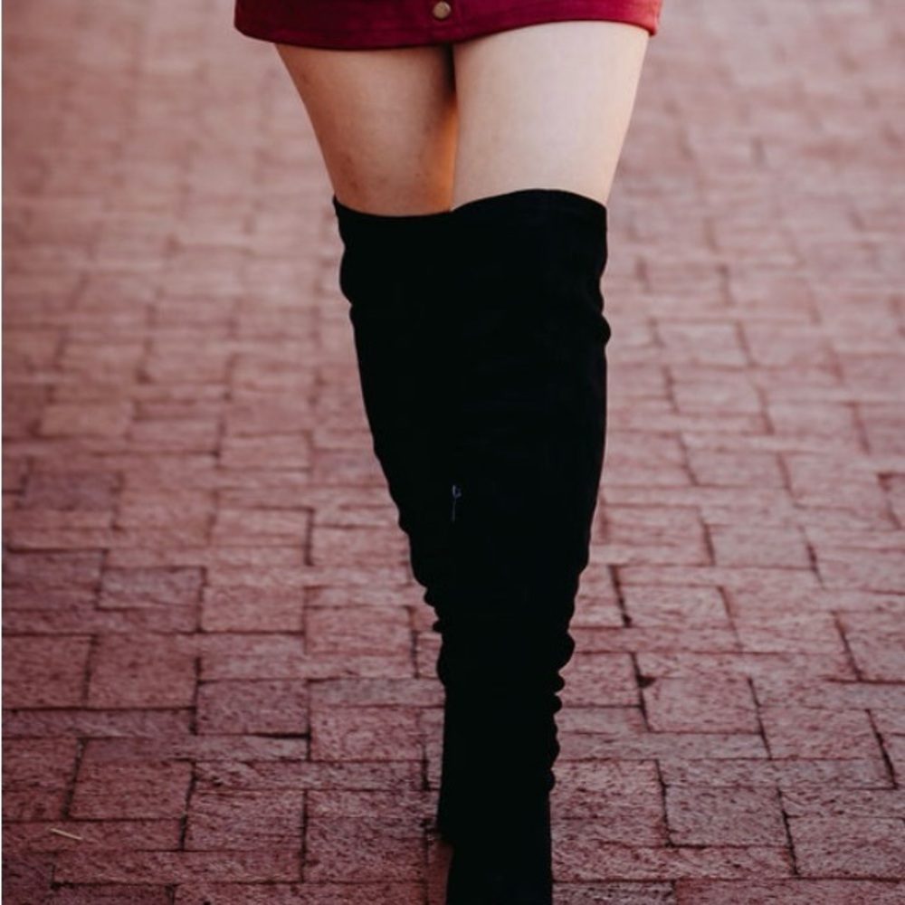 Black Faux Suede Over-the-Knee Boots Size 8